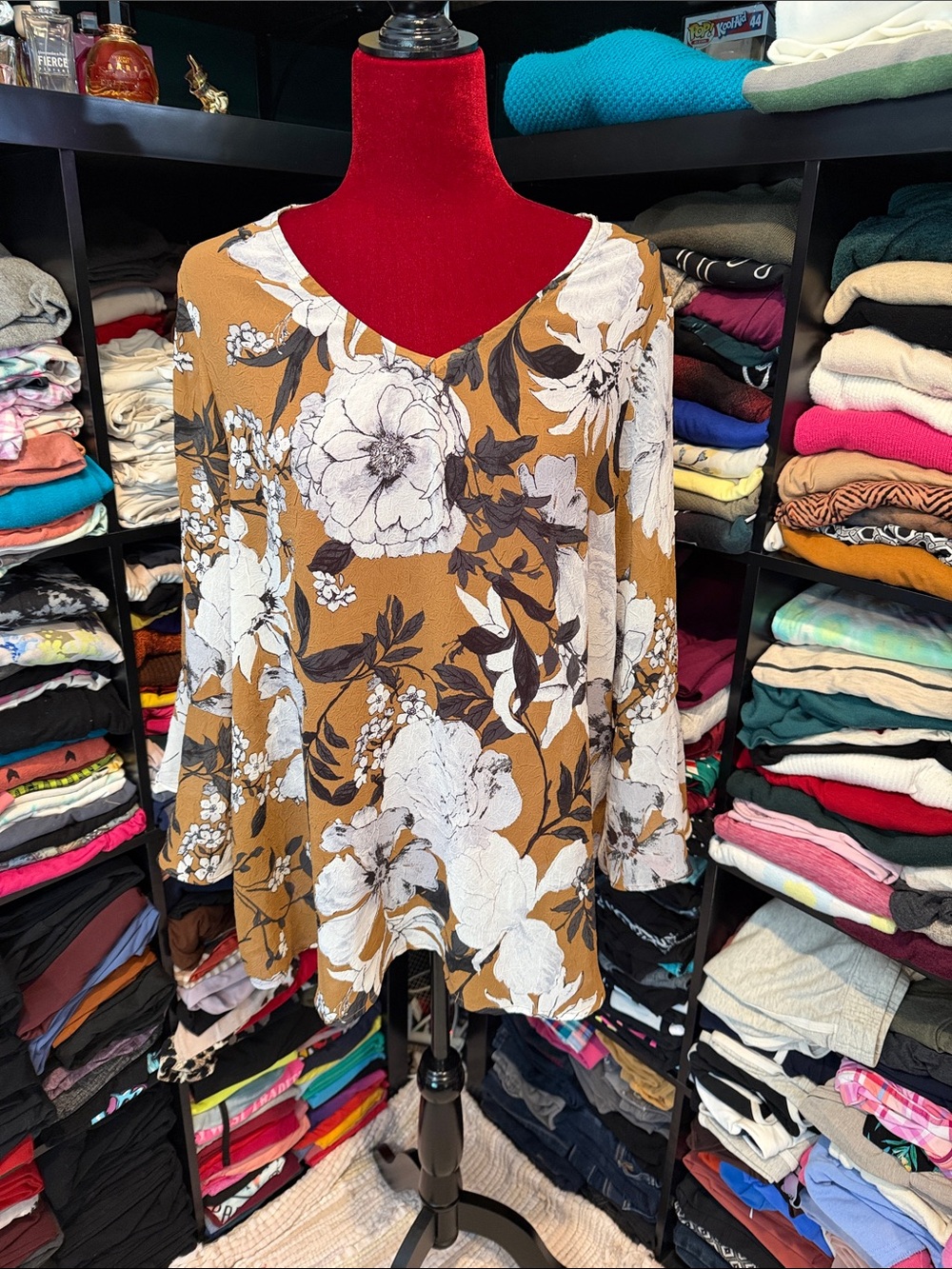 #457. 🪷Floral sheer blouse with bell sleeve